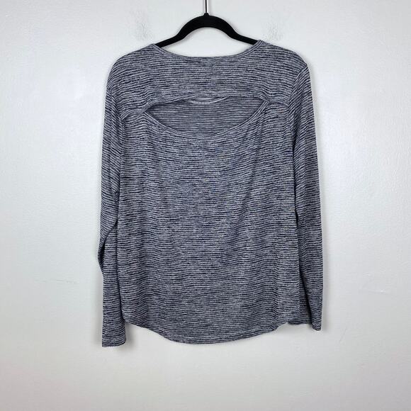 Athleta Breezy Long Sleeve Navy Striped Cutout Open Back Blue Size Large - Picture 6 of 9